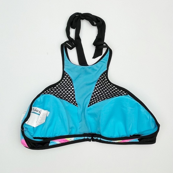 The Bikini Lab Dancing in The Beat Cropped High-Neck Bikini Top with Mesh Inset - Picture 3 of 6